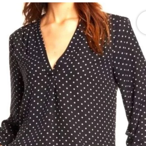 White House Black Market Tops - 157. White House Black Market Dotted Blouse in Black and White, Size 12